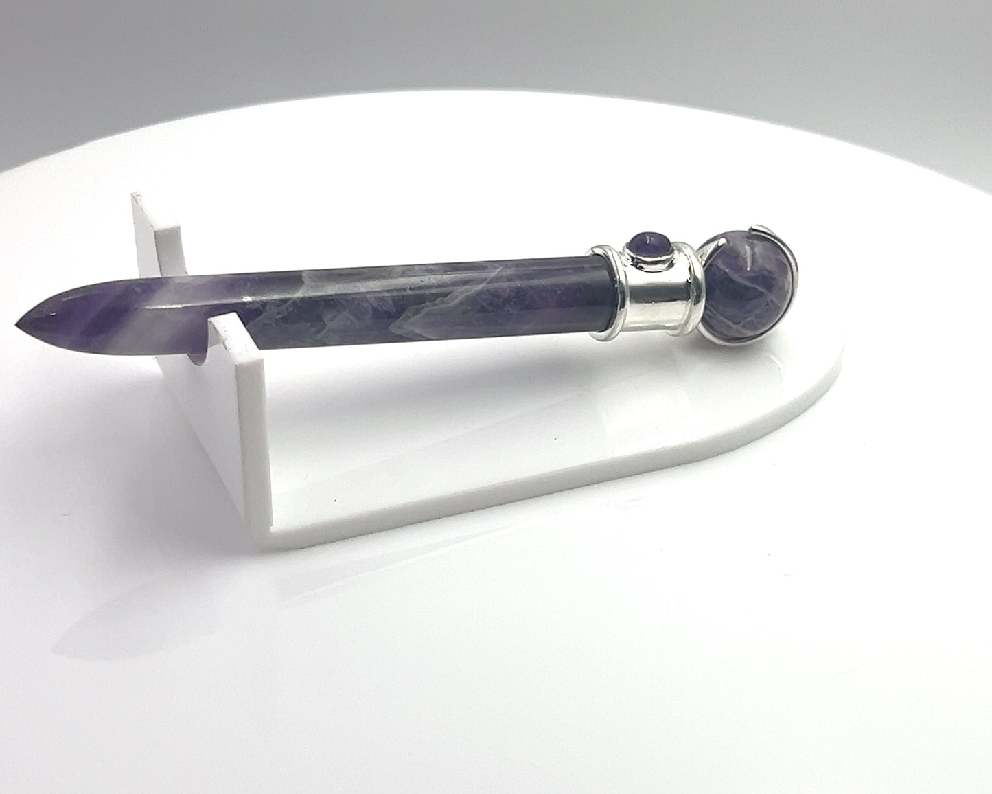 Amethyst Simple Wand Silver Plated with Amethyst Accent, Amethyst Ball in Blue Velvet Bag