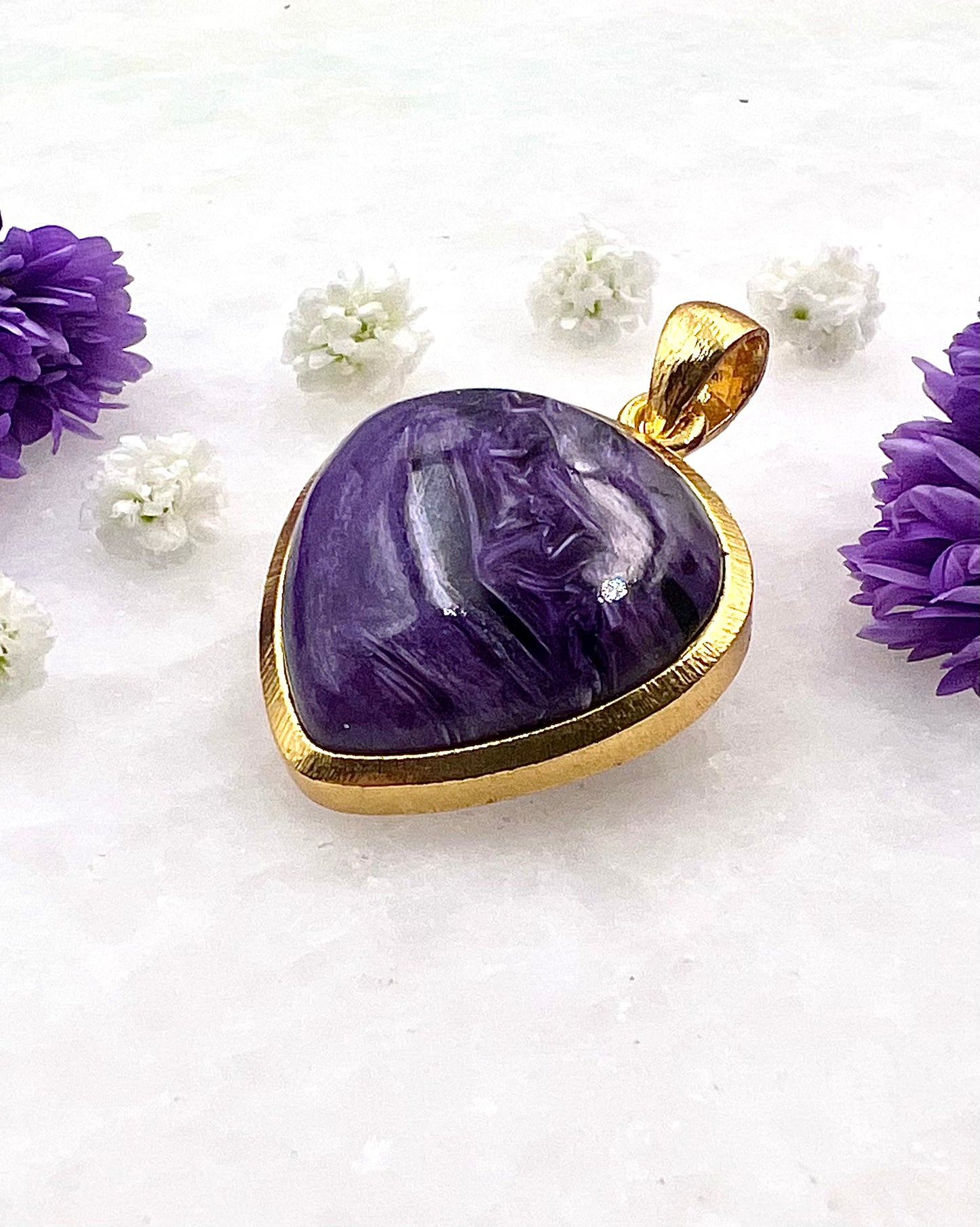 Charoite in .750 1-1.5 Micron Gold Plating over .925 Silver