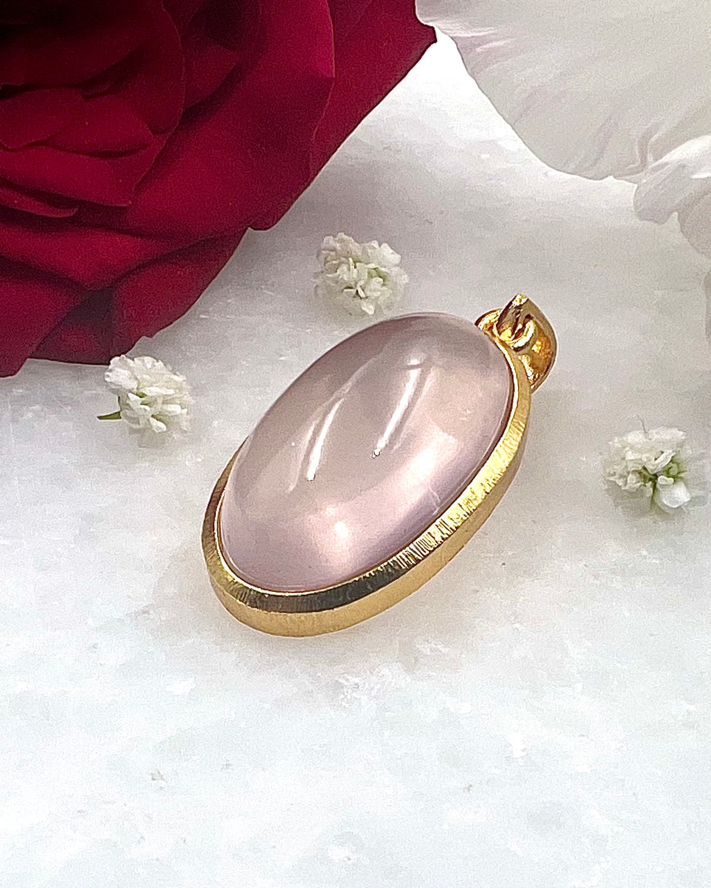Rose Quartz in .750 1-1.5 Micron Gold Plating over .925 Silver