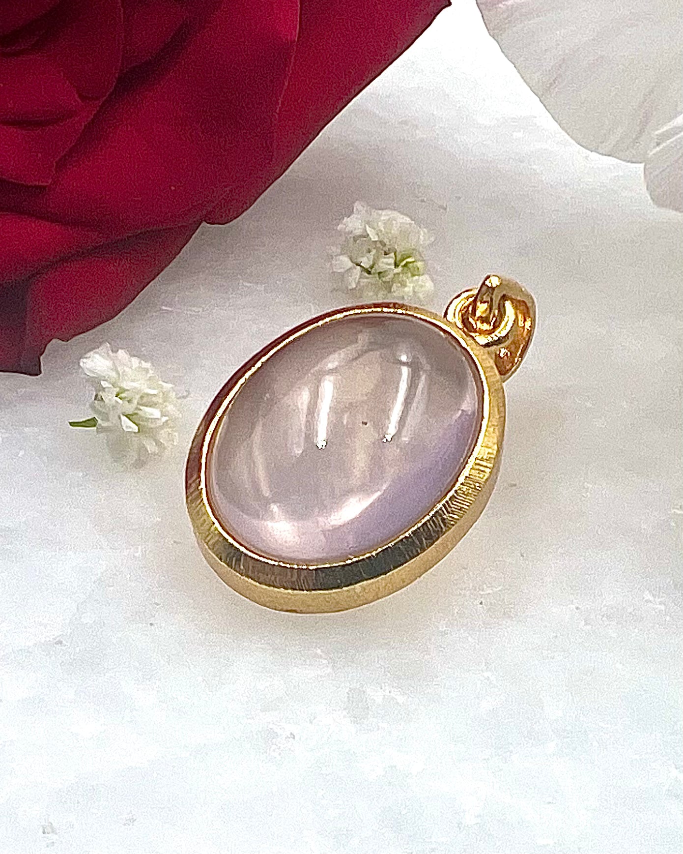 Rose Quartz in .750 1-1.5 Micron Gold Plating over .925 Silver