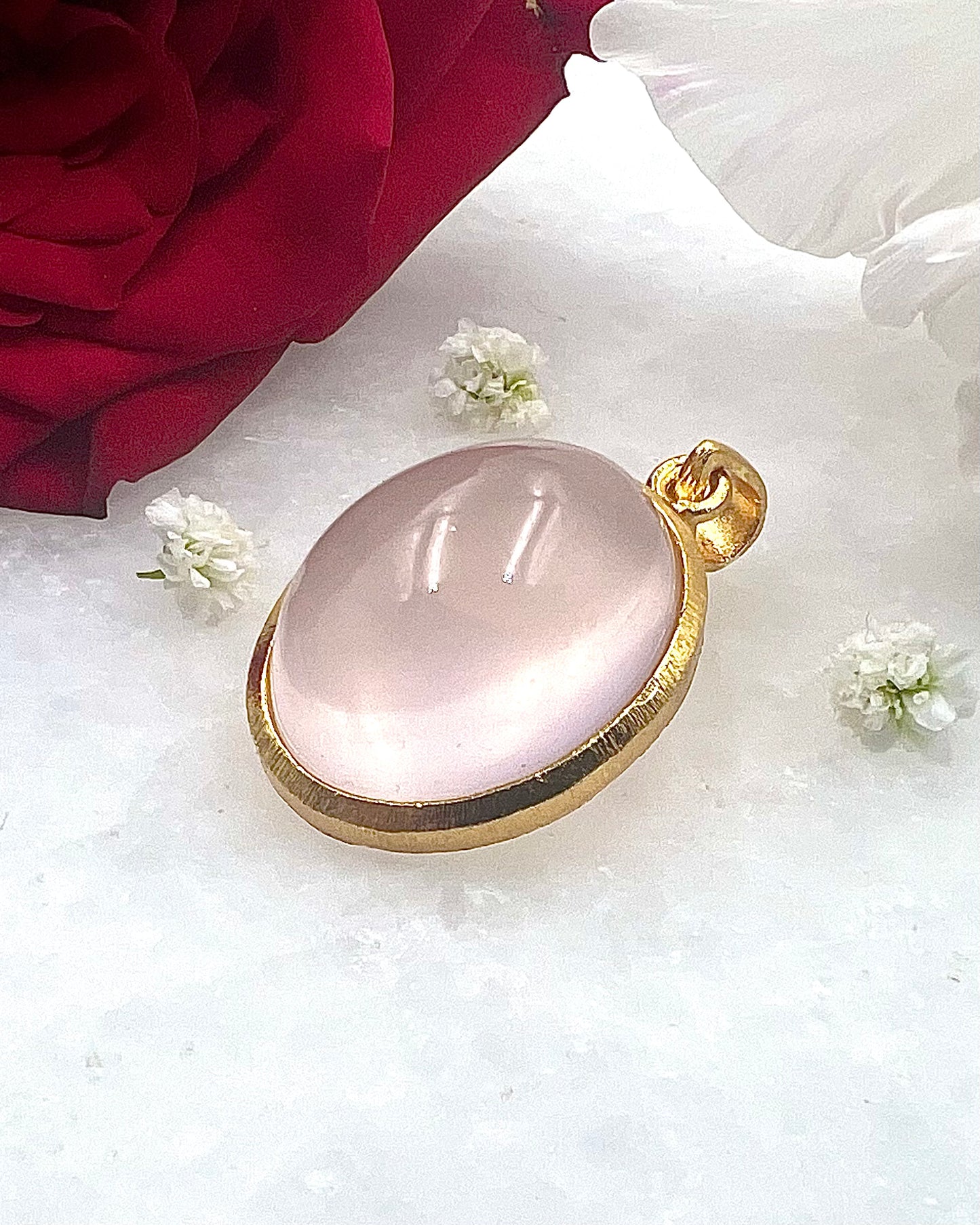 Rose Quartz in .750 1-1.5 Micron Gold Plating over .925 Silver