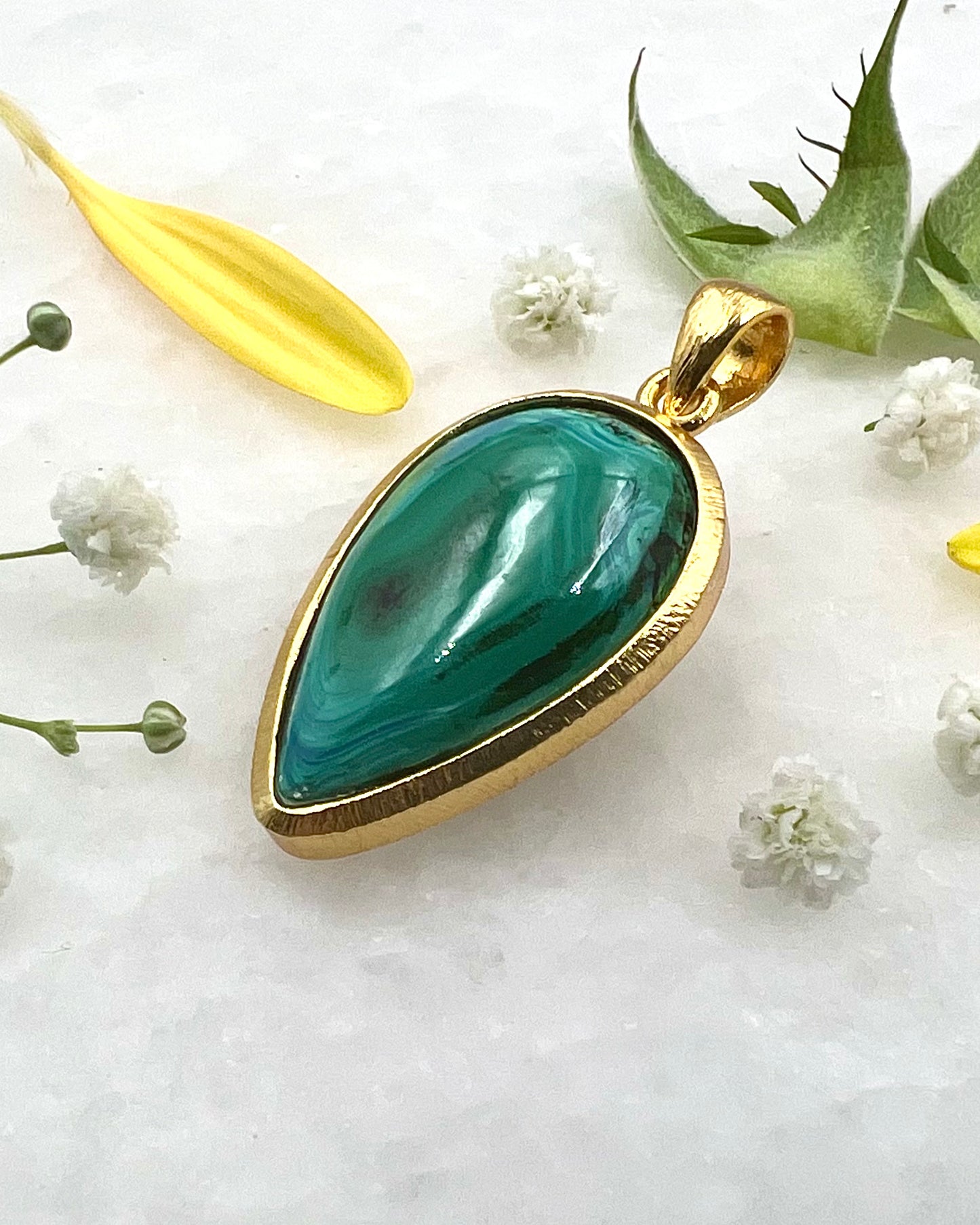 Azurite Malachite in .750 1-1.5 Micron Gold Plating over .925 Silver