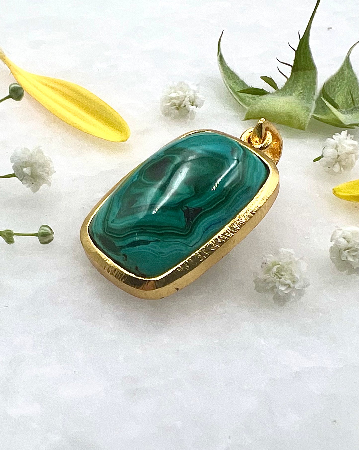 Azurite Malachite in .750 1-1.5 Micron Gold Plating over .925 Silver