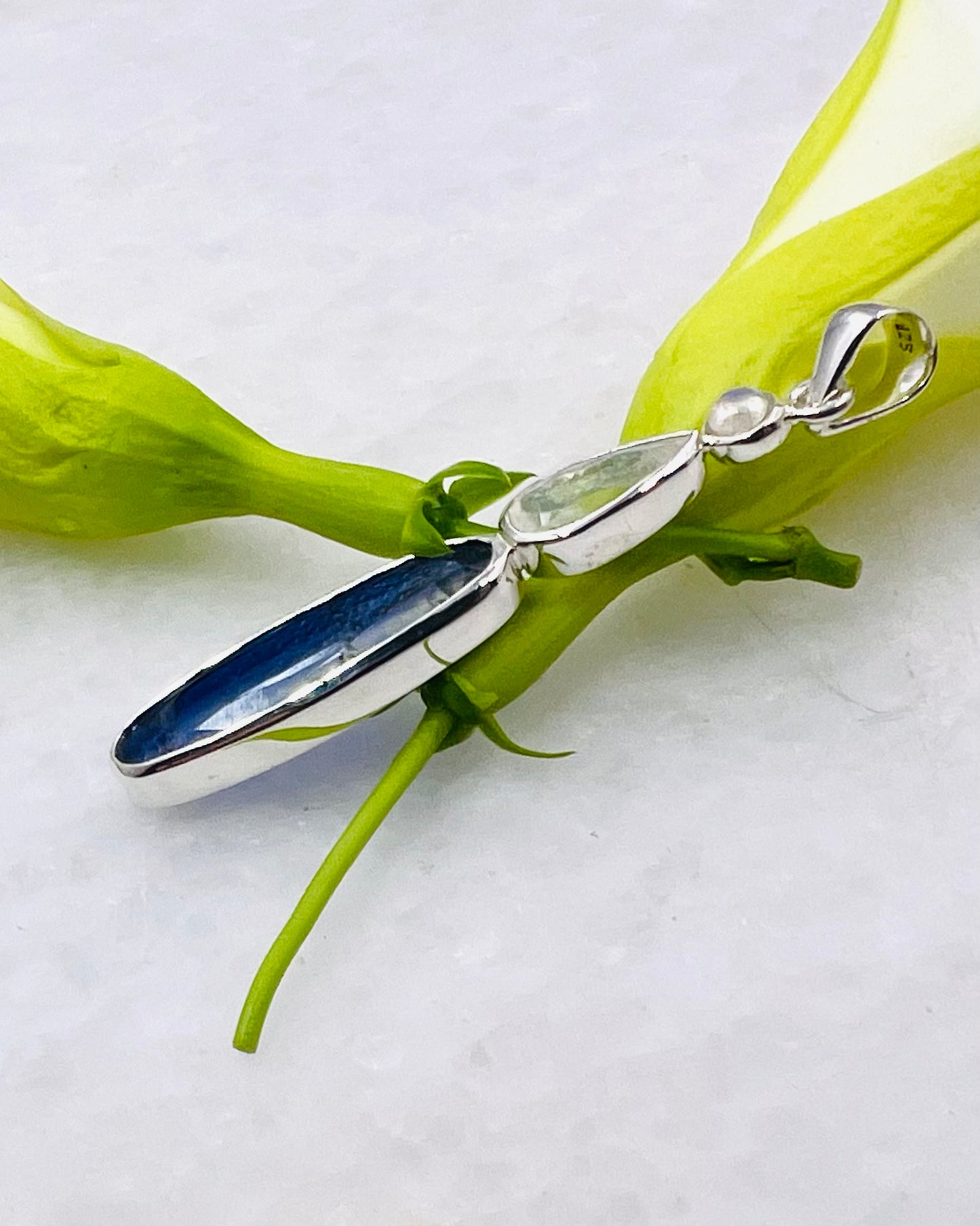 Nepali Blue Kyanite with Rainbow Moonstone Accents as Combi Pendant