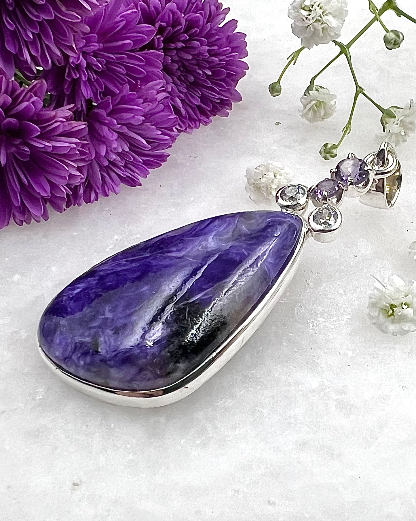 Charoite with CZ and Amethyst Facet Accents as a Combi