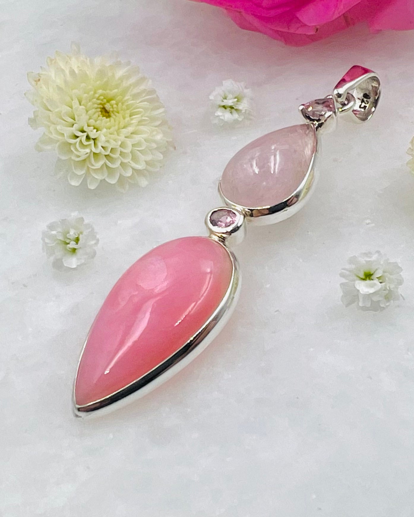 Pink Opal, Morganite Cab and Pink Tourmaline as a Combi
