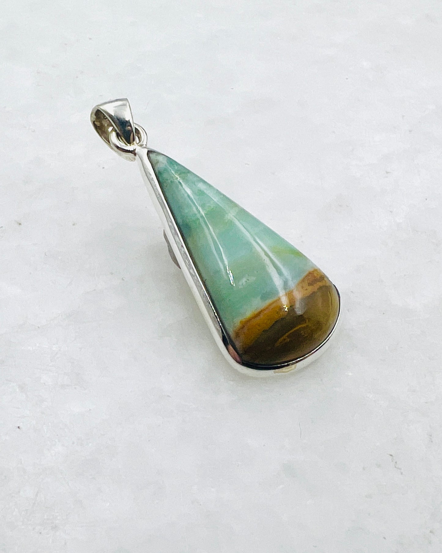 Blue Fossilized Wood Opal (Indonesia) in 0.925 Silver