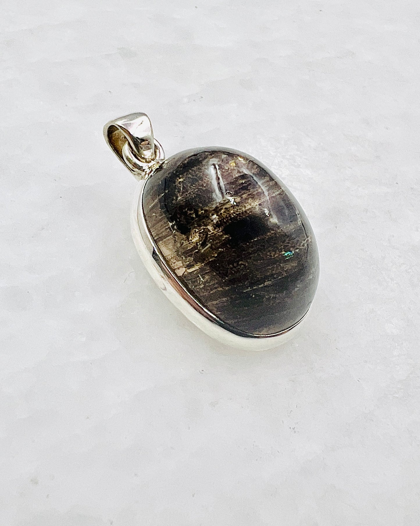 Very Rare Cat's Eye Scapolite w/ full Chatoyancy (Karur, India) in 0.925 Silver, Biotite Inclusion of Natural Oil Based Compound