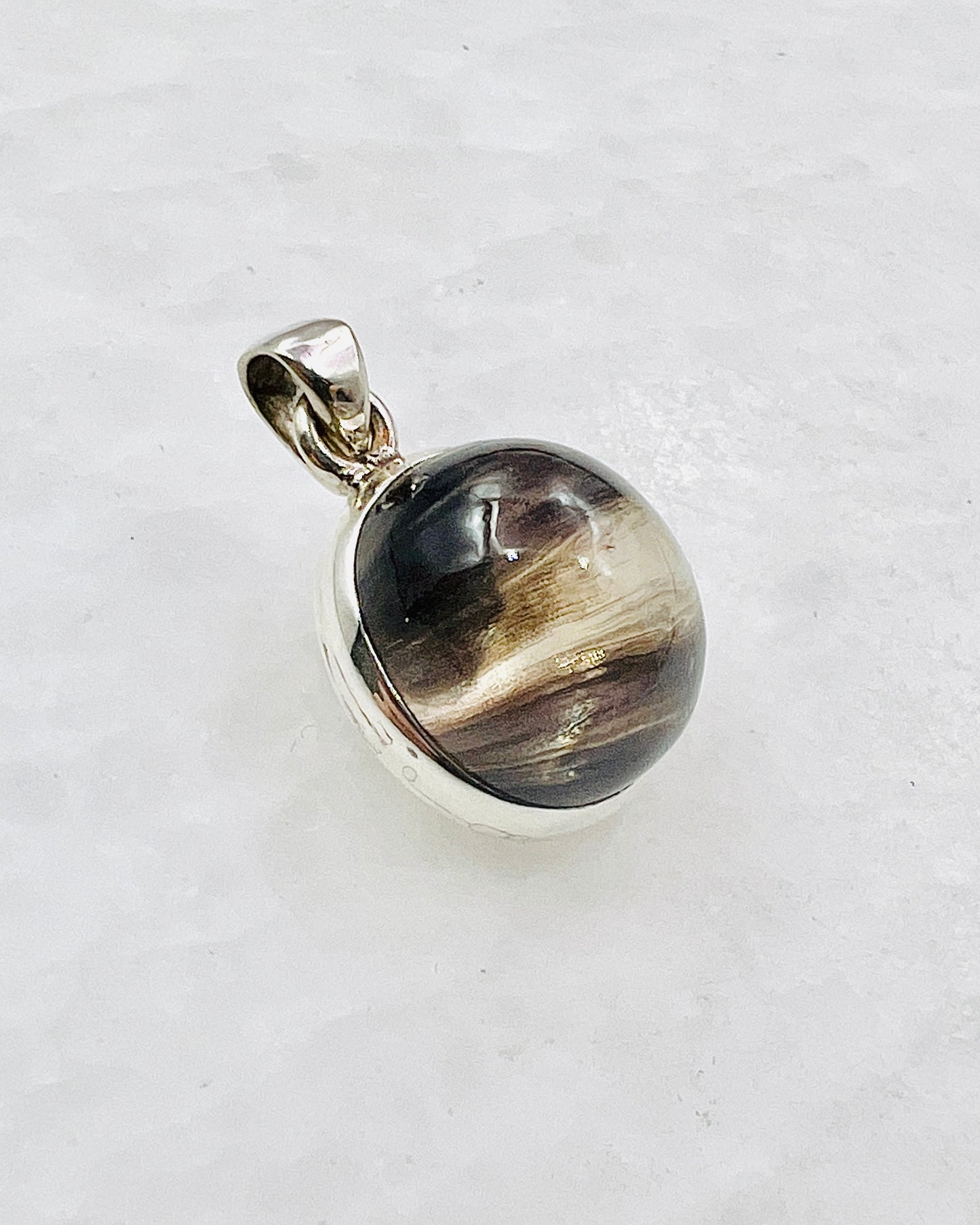 Very Rare Cat's Eye Scapolite w/ full Chatoyancy (Karur, India) in 0.925 Silver, Biotite Inclusion of Natural Oil Based Compound