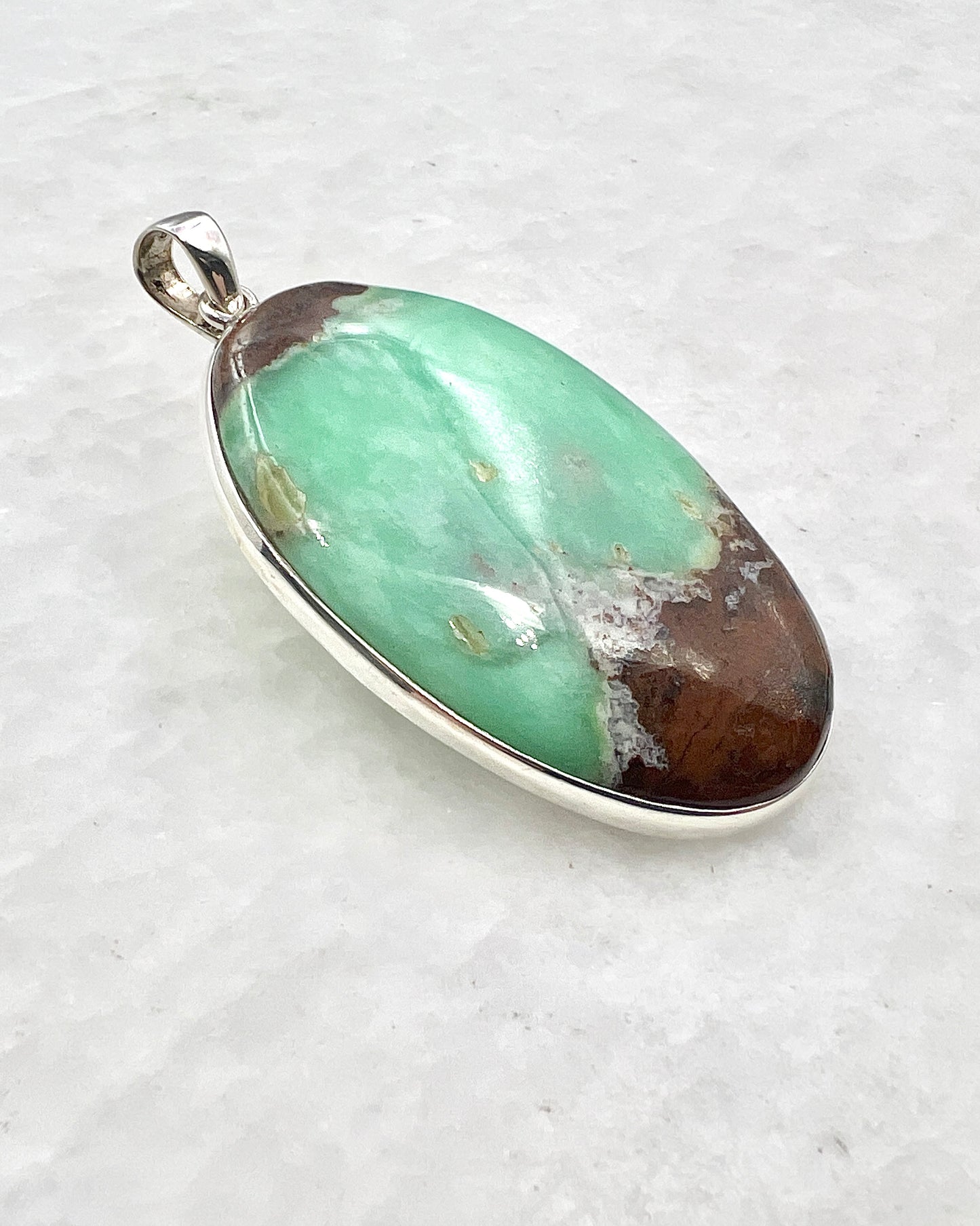 Light Green Crysoprase with Matrix in 0.925 Silver