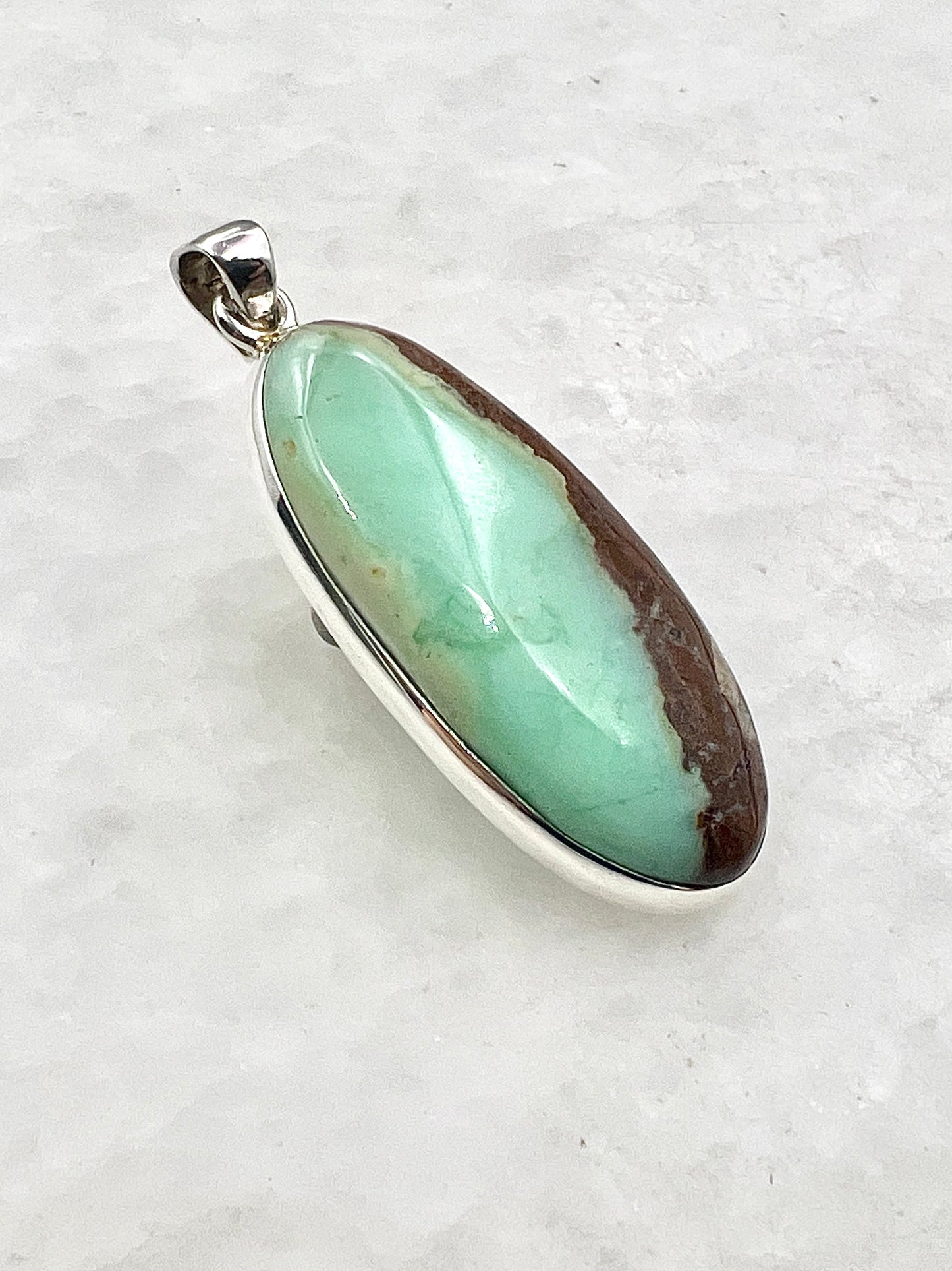 Light Green Crysoprase with Matrix in 0.925 Silver