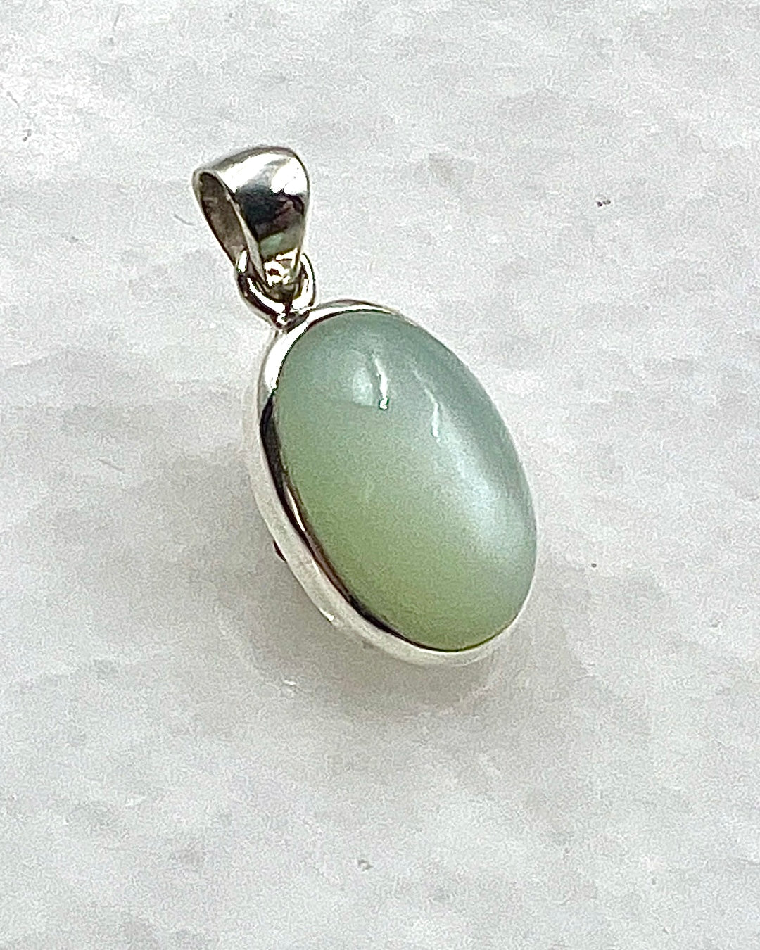 Rare Green Moonstone (Karur, India) in 0.925 Silver