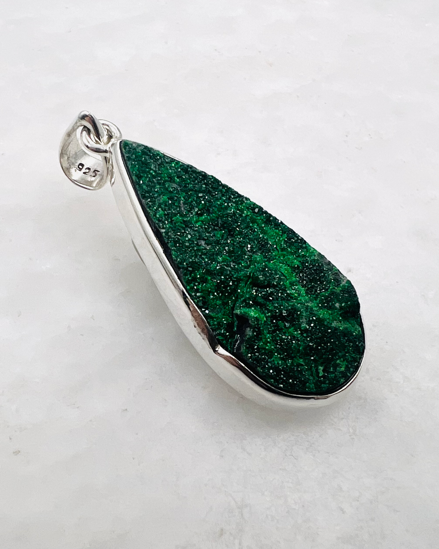 Uvarovite Drusy in 0.925 Silver