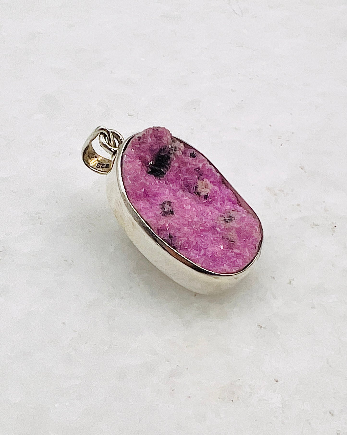 Pink Cobalt Drusy in 0.925 Silver