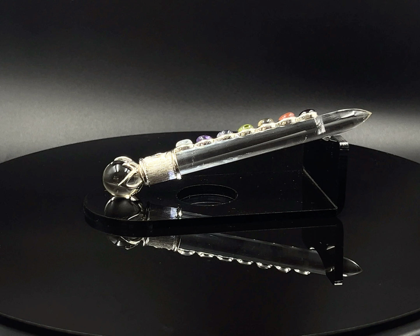Medium Special Ohm Chakra Wand in Crystal with 5x7 stones and Crystal Ball in Lotus