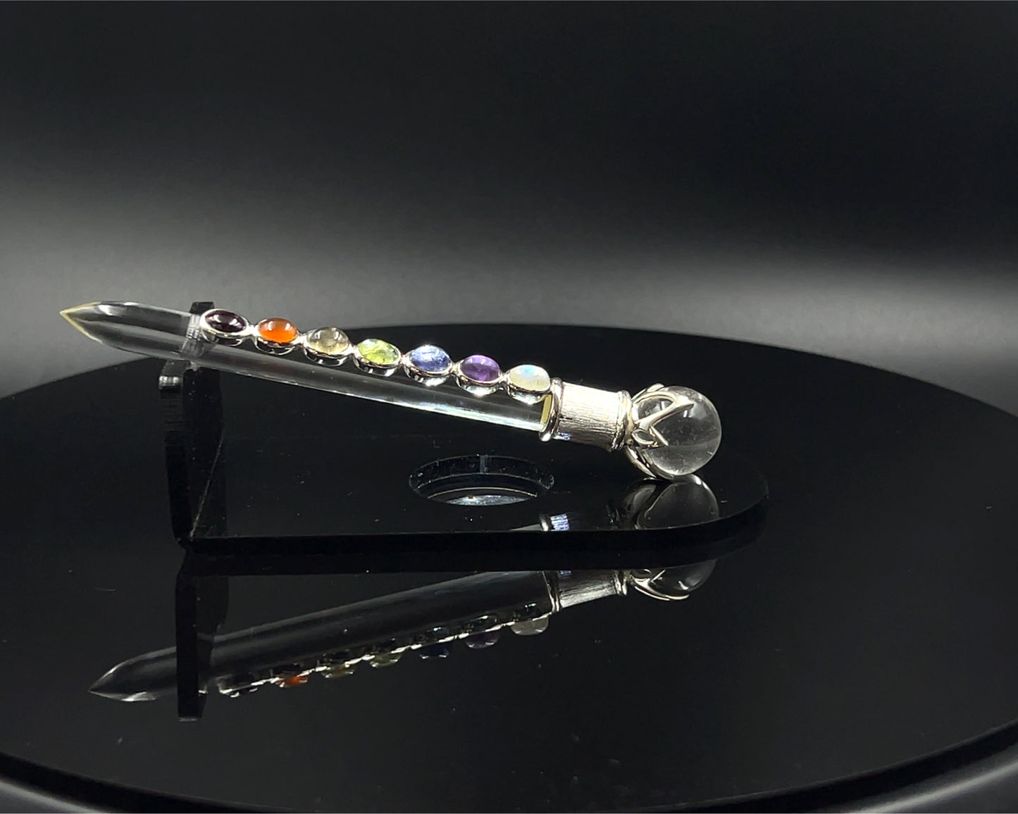 Chakra Wand in Crystal 5x7mm Stones, Crystal Ball in Lotus
