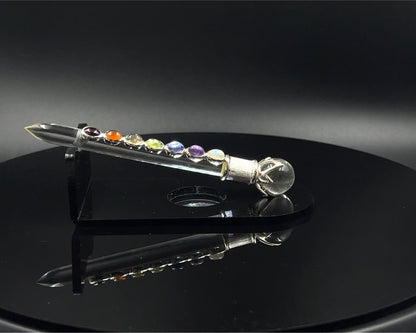 Chakra Wand in Crystal 5x7mm Stones, Crystal Ball in Lotus
