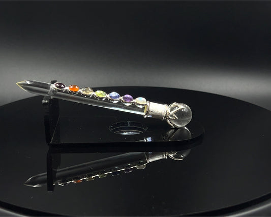 Chakra Wand in Crystal 5x7mm Stones, Crystal Ball in Lotus
