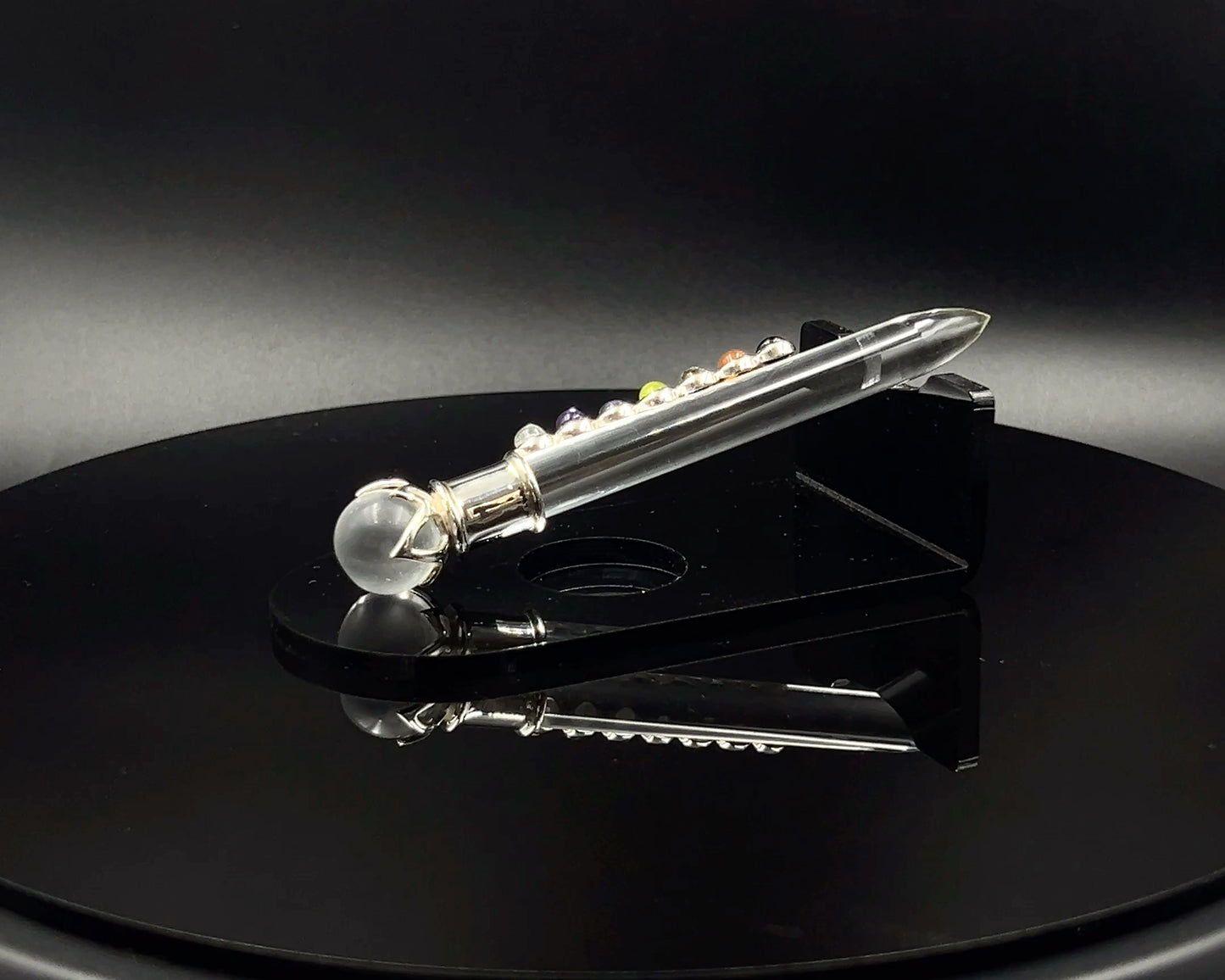 Chakra Wand in Crystal 5 mm Stones, Crystal Ball in Lotus