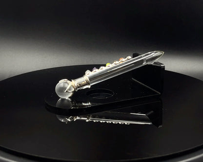 Chakra Wand in Crystal 5 mm Stones, Crystal Ball in Lotus