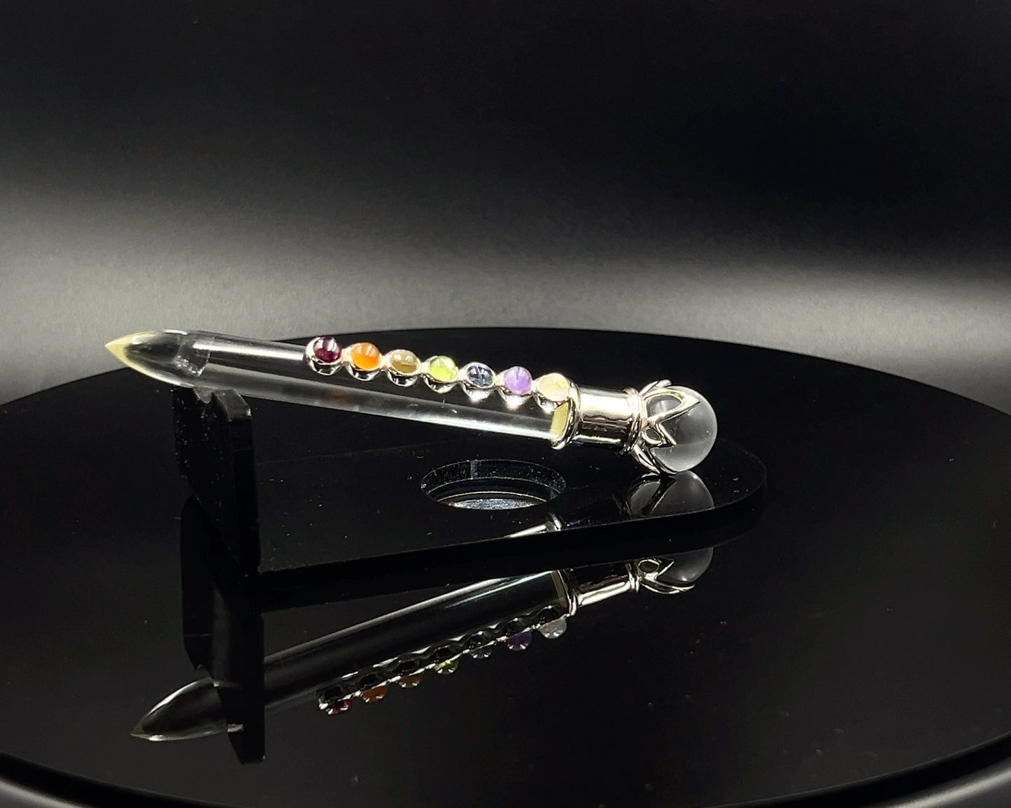 Chakra Wand in Crystal 5 mm Stones, Crystal Ball in Lotus