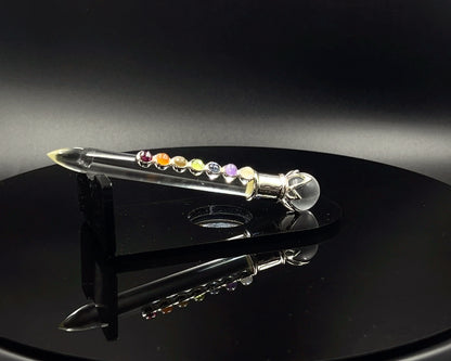Chakra Wand in Crystal 5 mm Stones, Crystal Ball in Lotus