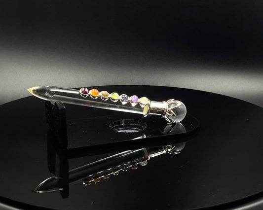 Chakra Wand in Crystal 5 mm Stones, Crystal Ball in Lotus