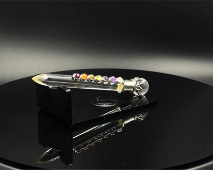 Chakra Wand in Crystal 5 mm Stones, Crystal Ball in Lotus