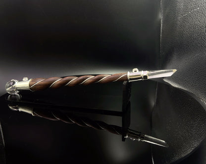 Medium Natural Wood Master Wand with Natural Himalayan Quartz Point, Rainbow Moonstone Accents, Quartz Sphere with Black Velvet Bag