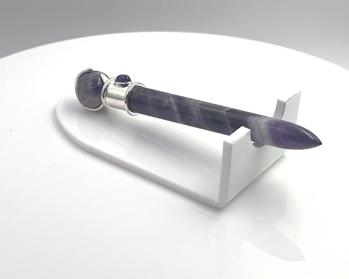 Amethyst Simple Wand Silver Plated with Amethyst Accent, Amethyst Ball in Blue Velvet Bag