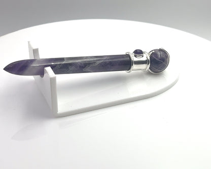 Amethyst Simple Wand Silver Plated with Amethyst Accent, Amethyst Ball in Blue Velvet Bag