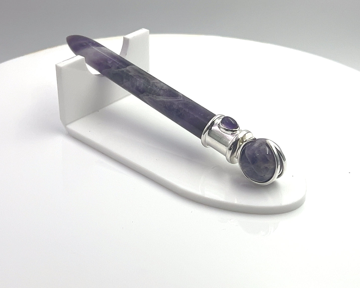 Amethyst Simple Wand Silver Plated with Amethyst Accent, Amethyst Ball in Blue Velvet Bag