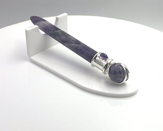 Amethyst Simple Wand Silver Plated with Amethyst Accent, Amethyst Ball in Blue Velvet Bag