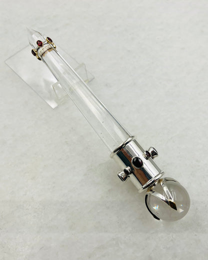Garnet Vogel Crystal Wand with 18 k Gold Settings and 18 k Gold Overlay on  3 V Sphere Setting