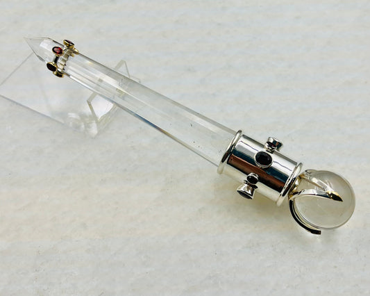 Garnet Vogel Crystal Wand with 18 k Gold Settings and 18 k Gold Overlay on  3 V Sphere Setting
