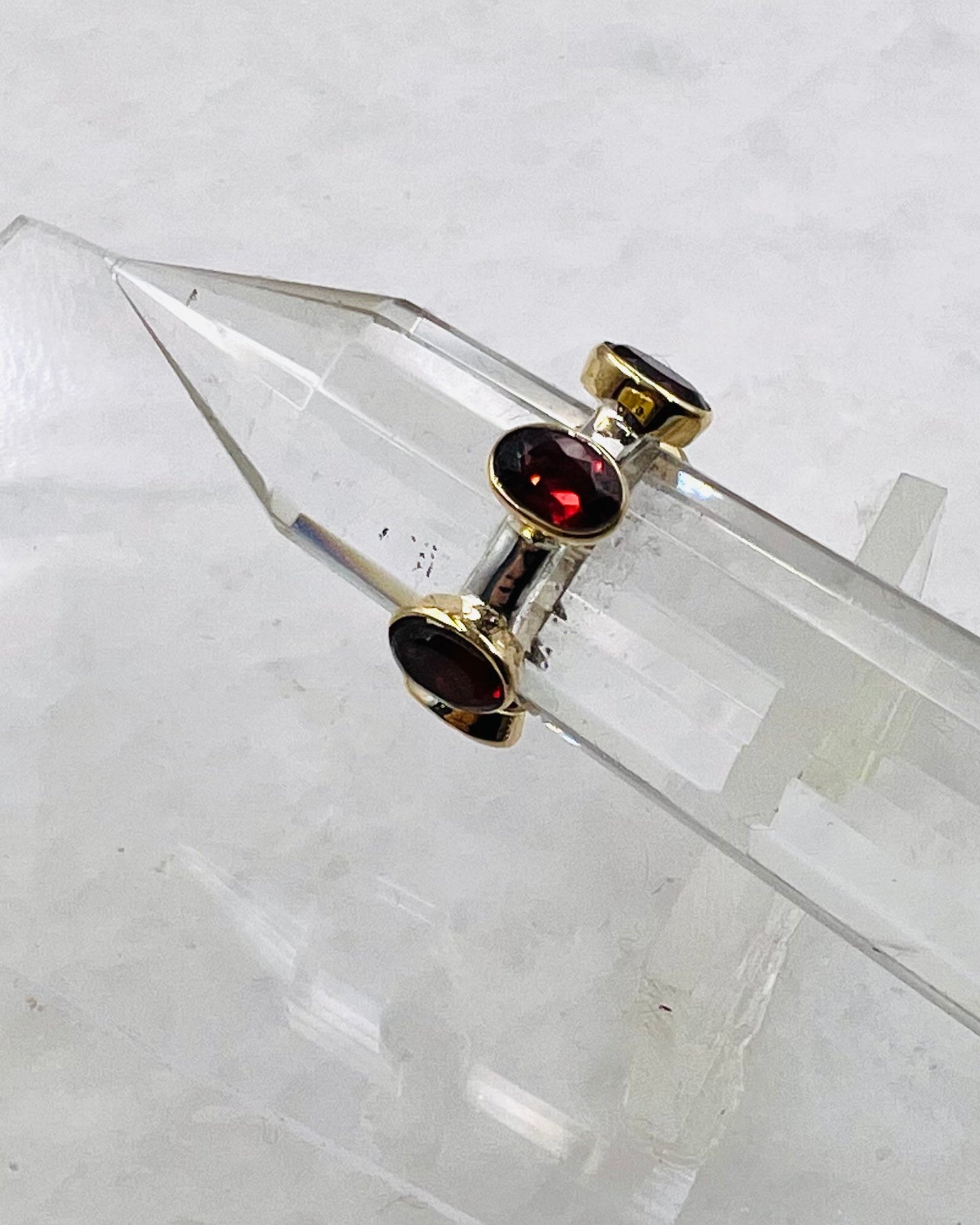 Garnet Vogel Crystal Wand with 18 k Gold Settings and 18 k Gold Overlay on  3 V Sphere Setting