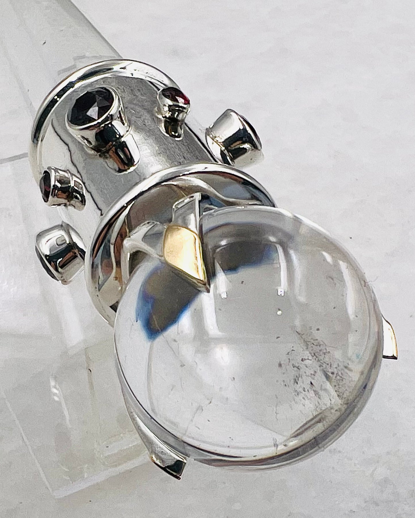 Garnet Vogel Crystal Wand with 18 k Gold Settings and 18 k Gold Overlay on  3 V Sphere Setting