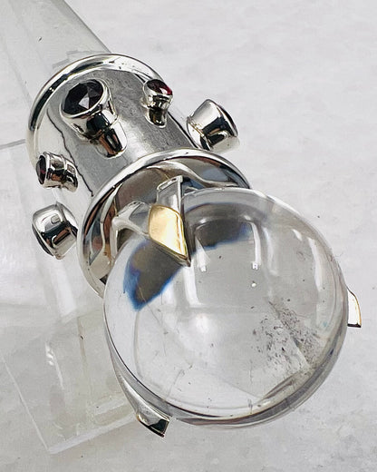 Garnet Vogel Crystal Wand with 18 k Gold Settings and 18 k Gold Overlay on  3 V Sphere Setting