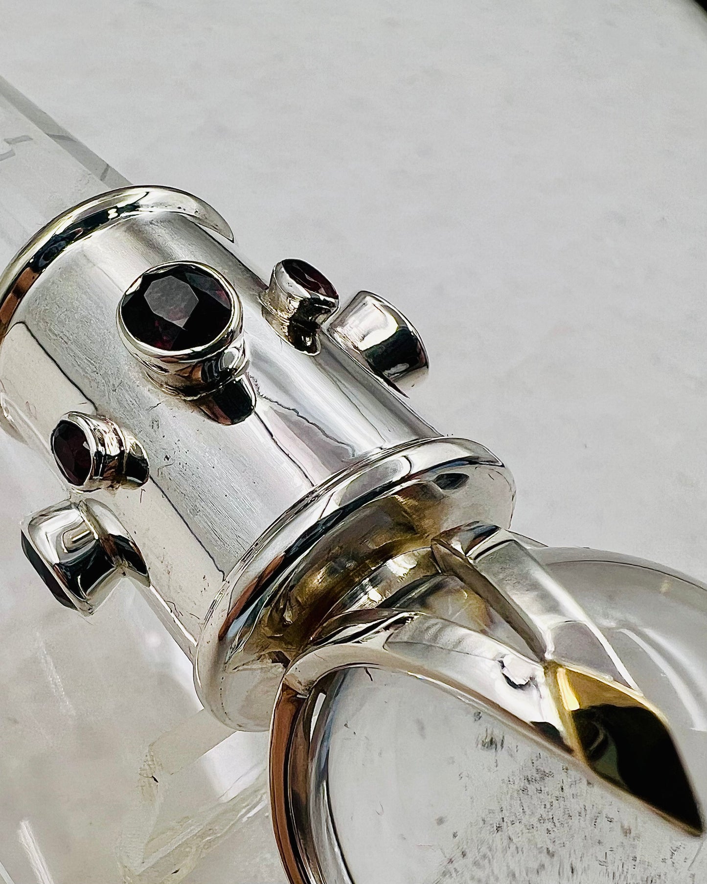 Garnet Vogel Crystal Wand with 18 k Gold Settings and 18 k Gold Overlay on  3 V Sphere Setting