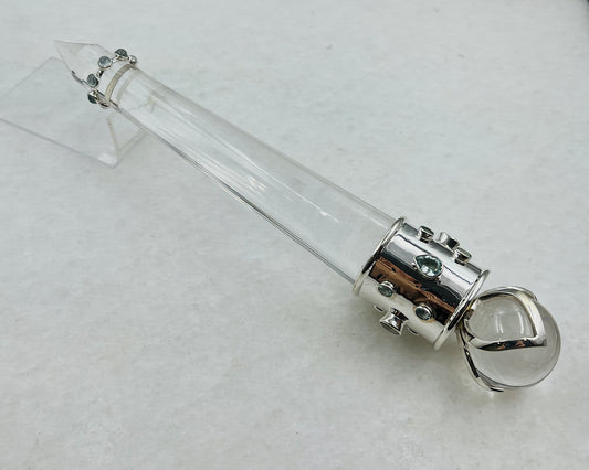 Baguette en cristal Vogel aigue-marine sertie de 3 sphères de lotus ouvertes