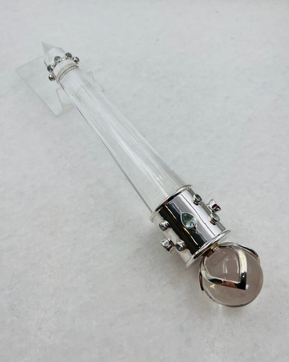 Baguette en cristal Vogel aigue-marine sertie de 3 sphères de lotus ouvertes