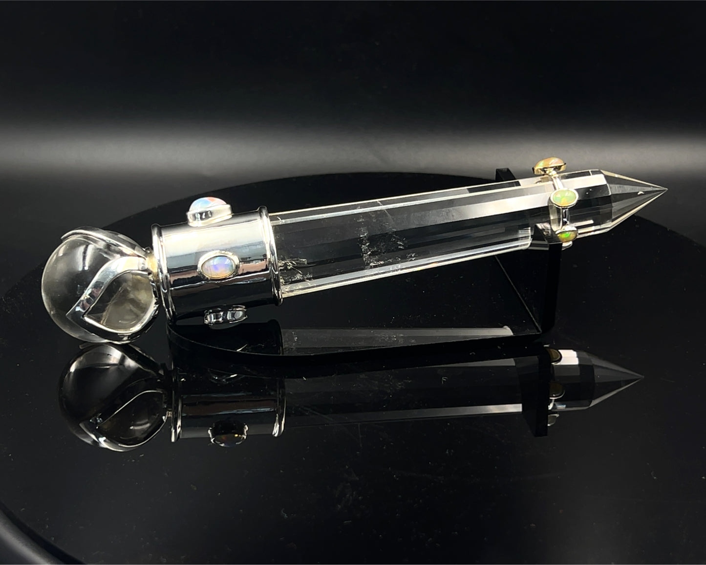 Ethiopean Opal Vogel Crystal Wand with 3 Open Lotus Sphere Setting
