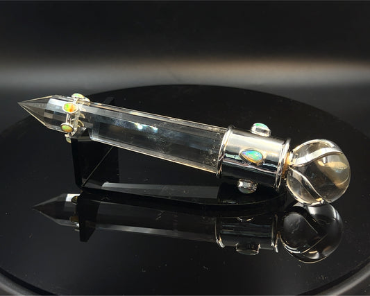 Ethiopean Opal Vogel Crystal Wand with 3 Open Lotus Sphere Setting