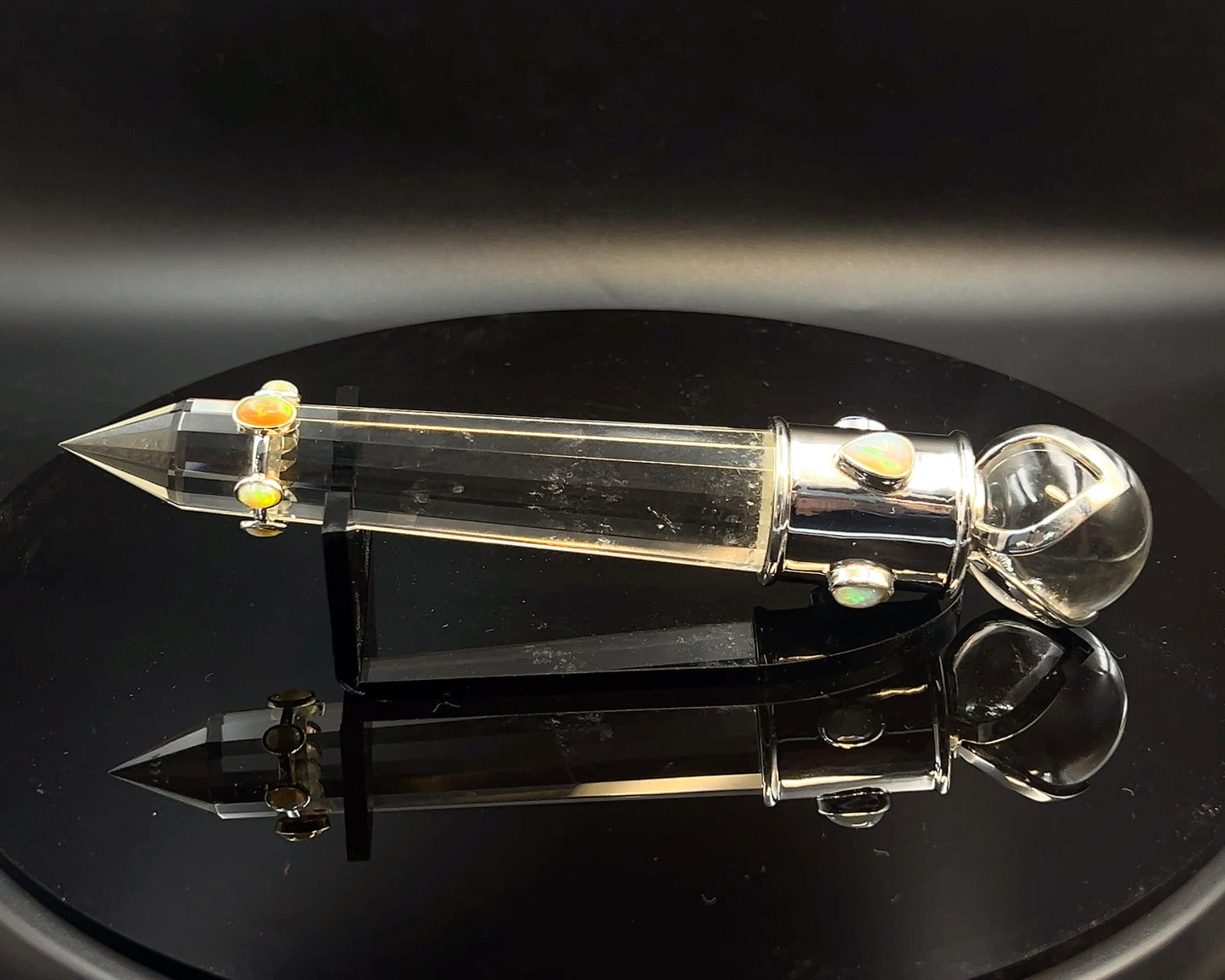 Ethiopean Opal Vogel Crystal Wand with 3 Open Lotus Sphere Setting