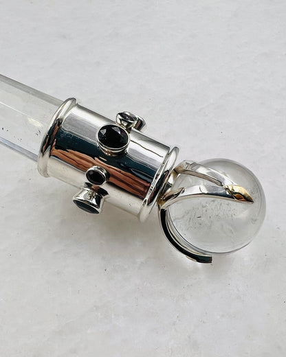 Garnet Vogel Crystal Wand with 18 k Gold Settings and 18 k Gold Overlay on  3 V Sphere Setting