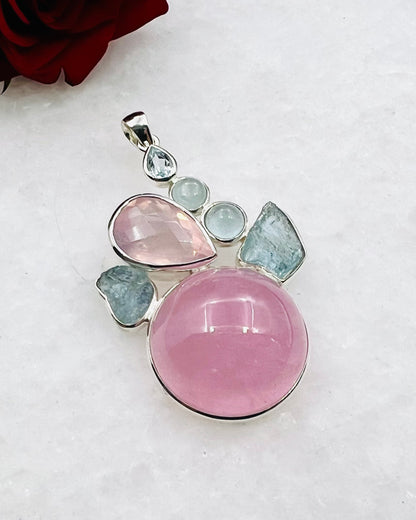 Aquamarine, Morganite & Rose Quartz as Combi Pendant