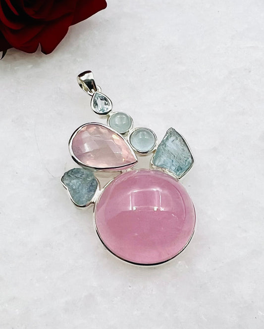 Aquamarine, Morganite & Rose Quartz as Combi Pendant