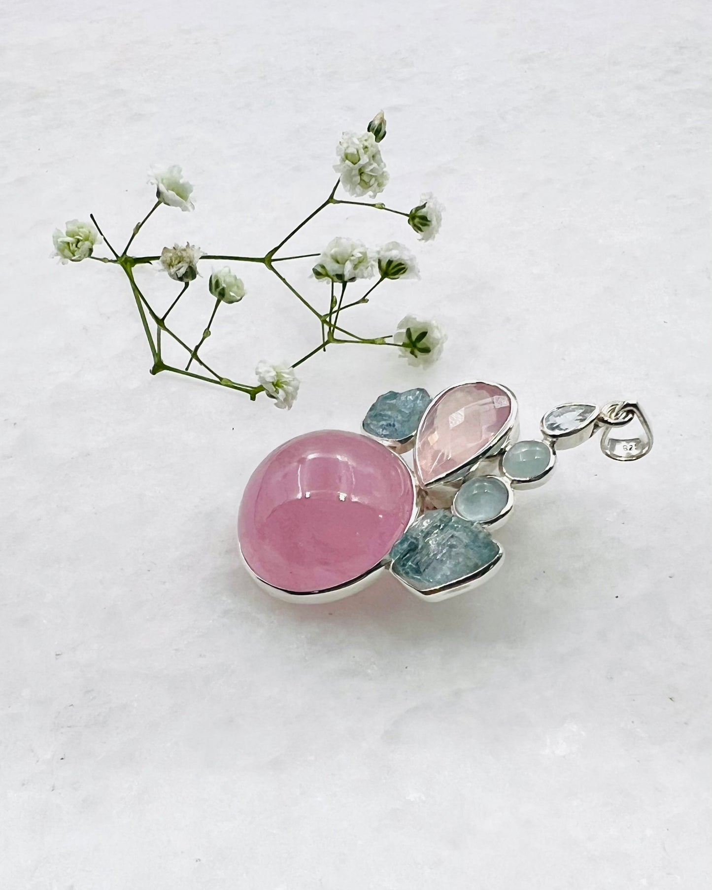 Aquamarine, Morganite & Rose Quartz as Combi Pendant