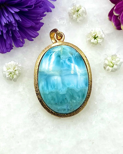 Larimar in .750 1-1.5 Micron Gold Plating over .925 Silver