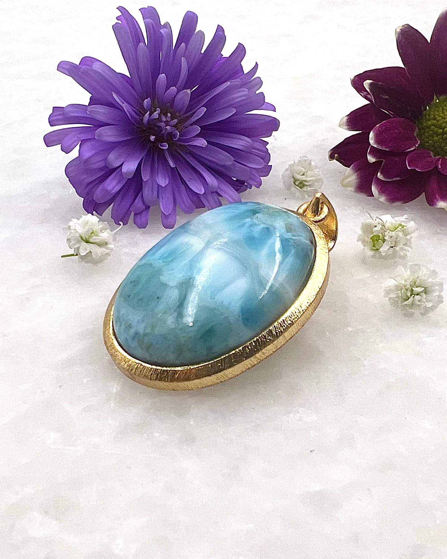 Larimar in .750 1-1.5 Micron Gold Plating over .925 Silver